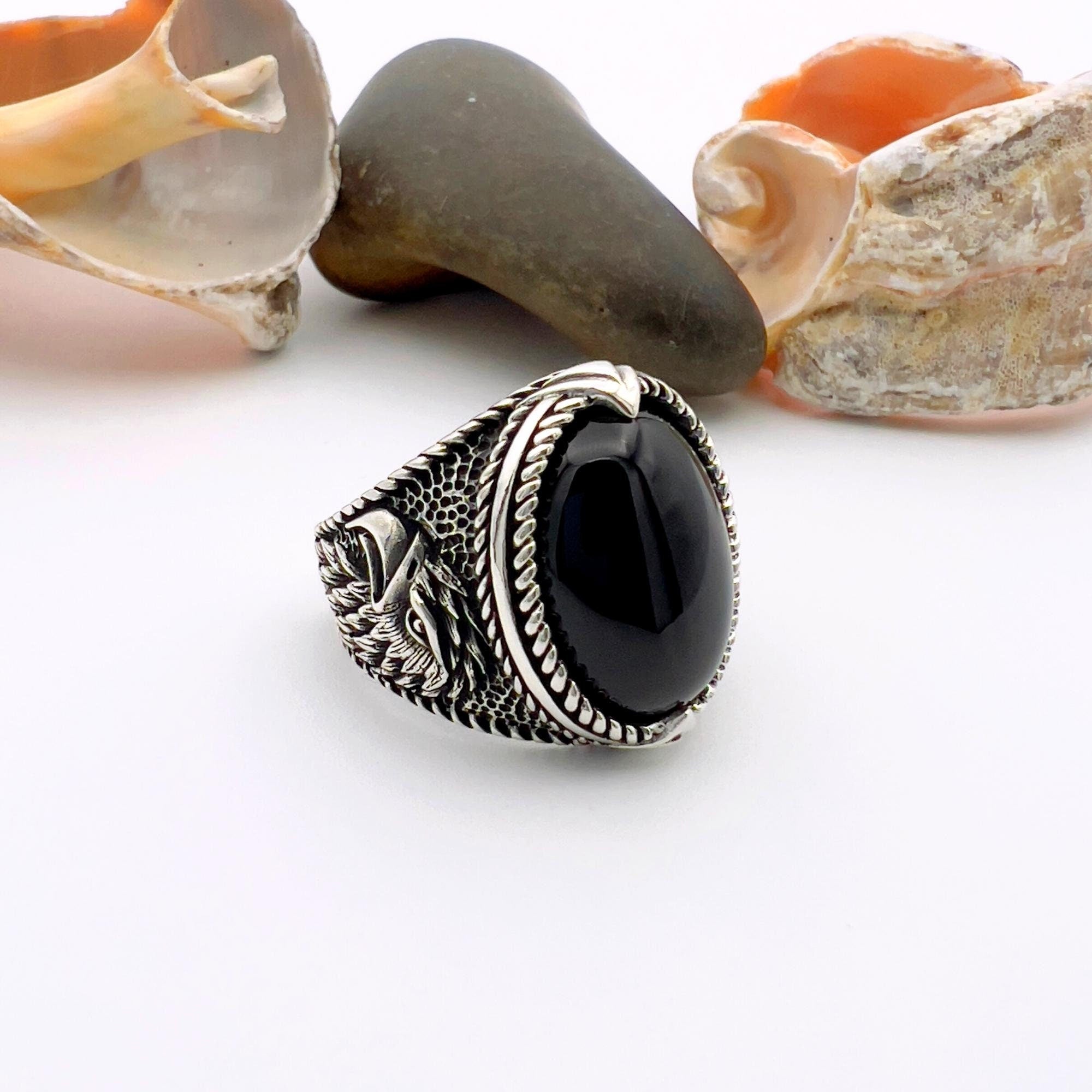 Turkish Handmade 925 Sterling Silver Onyx Men's Ring | Artisan Statement Jewelry Gift for Him