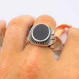 خاتم فضة رجالي بحجر عقيق أسود بيضاوي