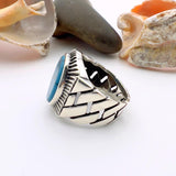 خاتم فضة رجالي بحجر فيروز أزرق بيضاوي
