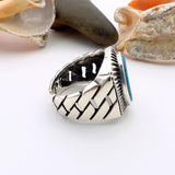 خاتم فضة رجالي بحجر فيروز أزرق بيضاوي