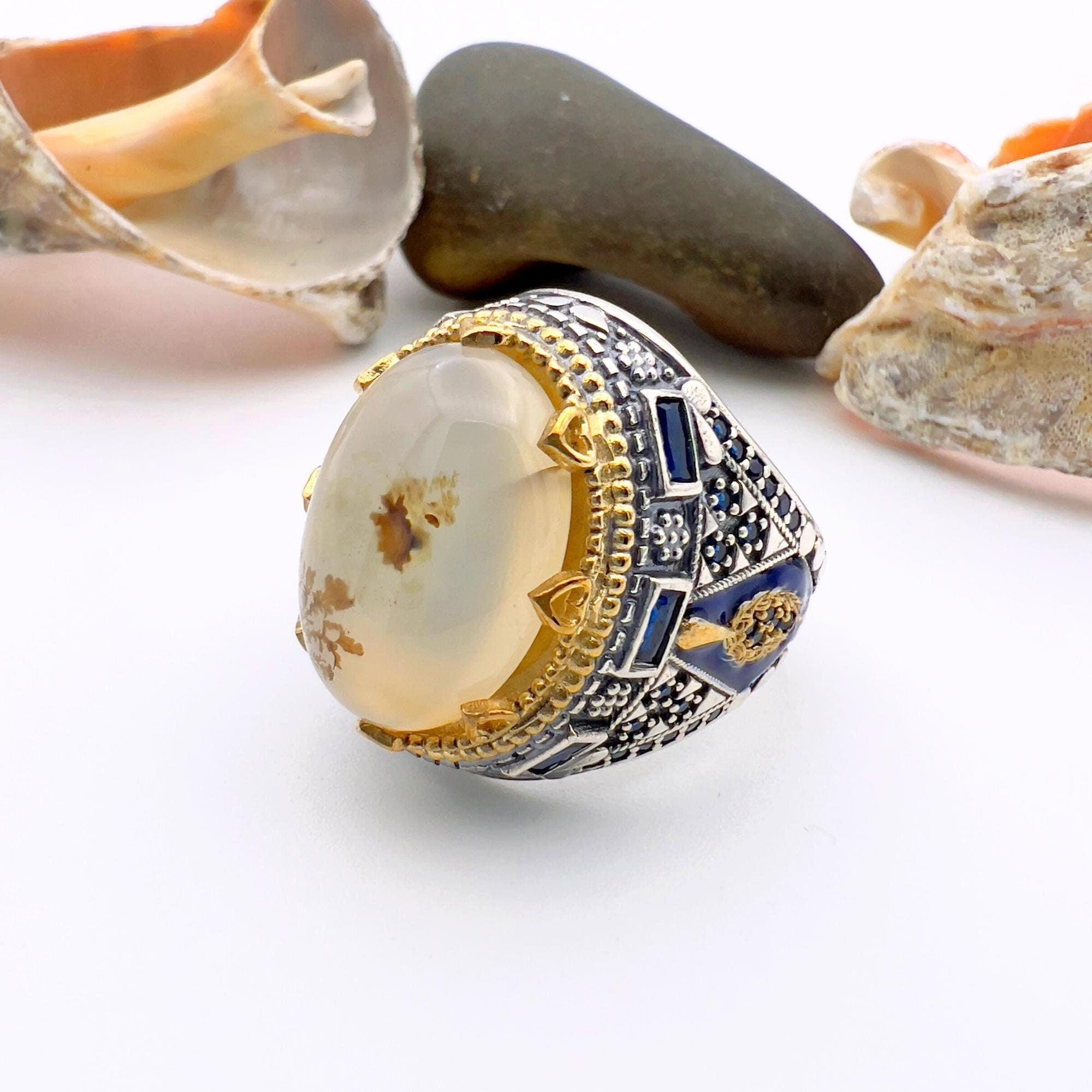 Men's Turkish Handcrafted Brown Agate 925 Sterling Silver Ring - Unique Artisan Jewelry