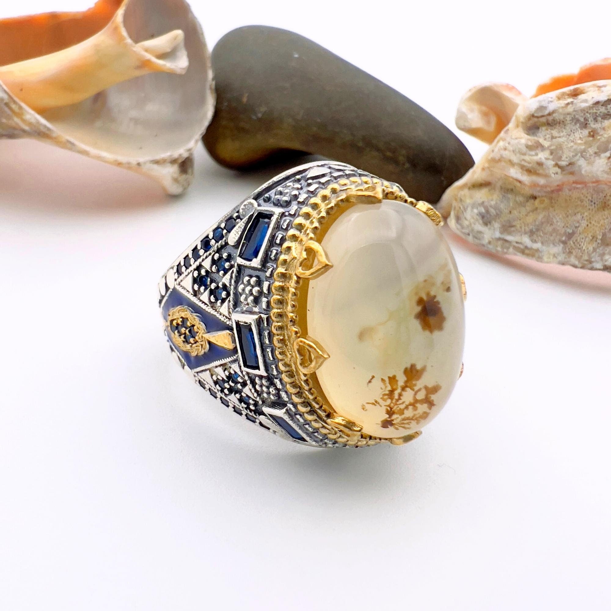 Men's Turkish Handcrafted Brown Agate 925 Sterling Silver Ring - Unique Artisan Jewelry