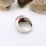 Men's Red Agate Stone Silver Ring