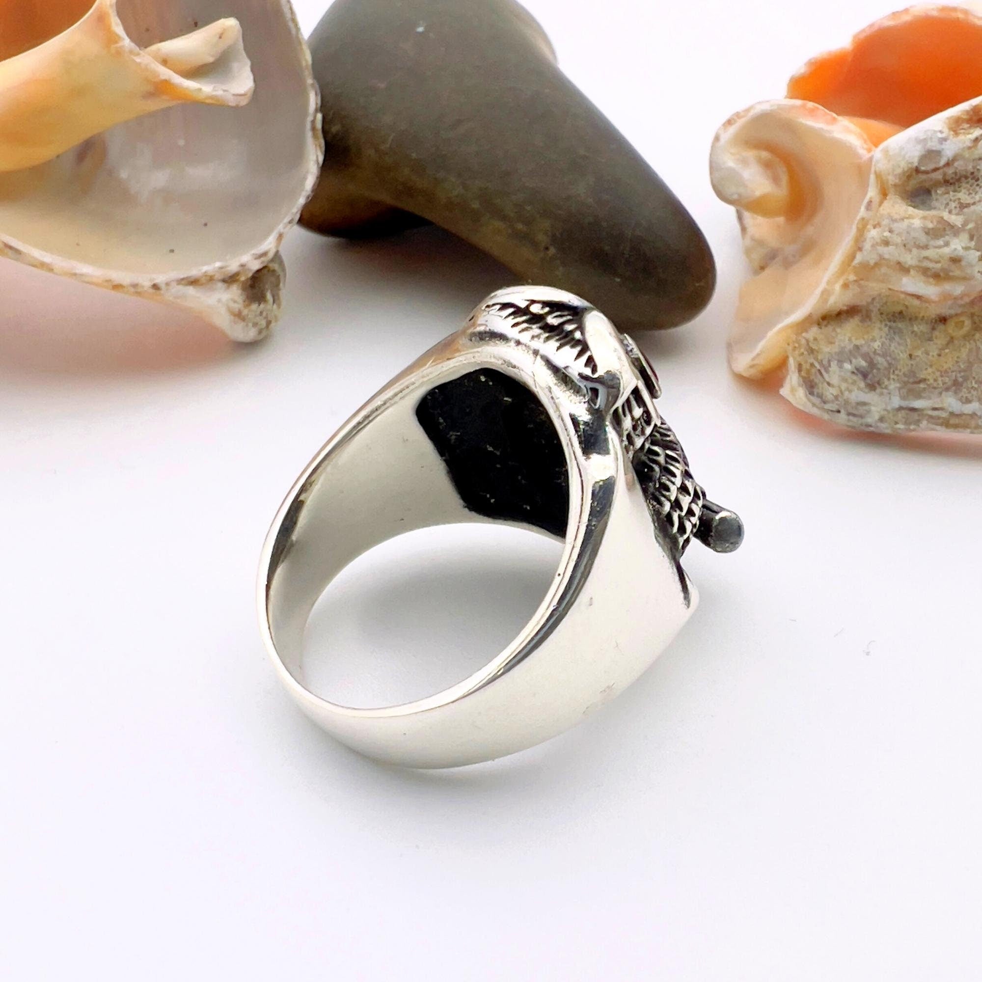 Handmade 925 Sterling Silver Owl Ring with Turquoise, Agate & Onyx Stones | Unisex Animal Jewelry