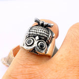 Handmade 925 Sterling Silver Owl Ring with Turquoise, Agate & Onyx Stones | Unisex Animal Jewelry