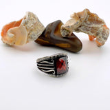Exquisite Men's Handcrafted Red Zircon 925 Sterling Silver Statement Ring