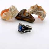 خاتم فضة استرليني رجالي تركي الصنع - حجر كريم ياقوت أزرق مربع