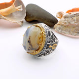 Exquisite Men's Brown Topaz Agate Ring | Turkish Handmade Yemeni Aqeeq | 925 Sterling Silver Ottoman Style Jewelry