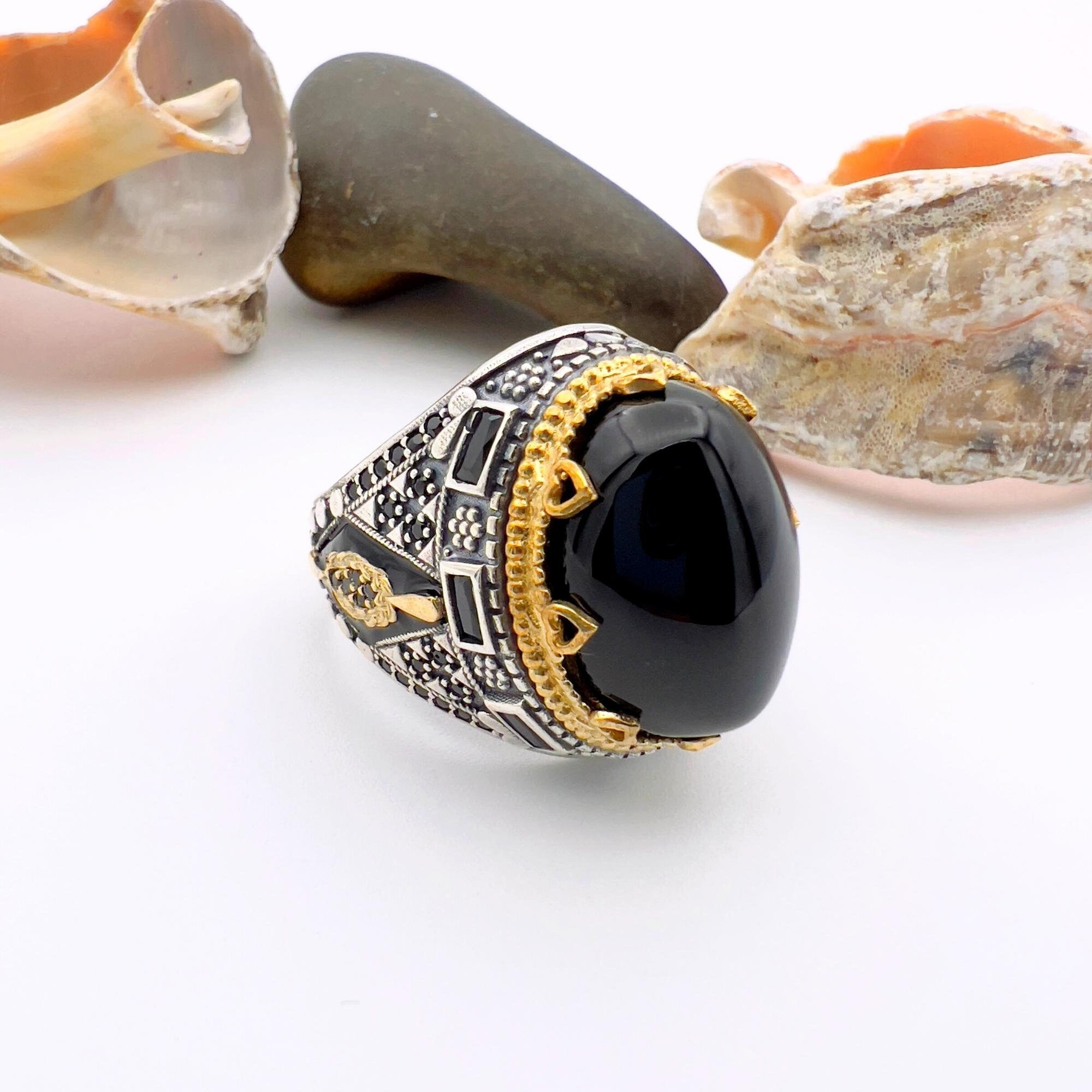 Men's Handmade Turkish 925 Sterling Silver Black Onyx Ring