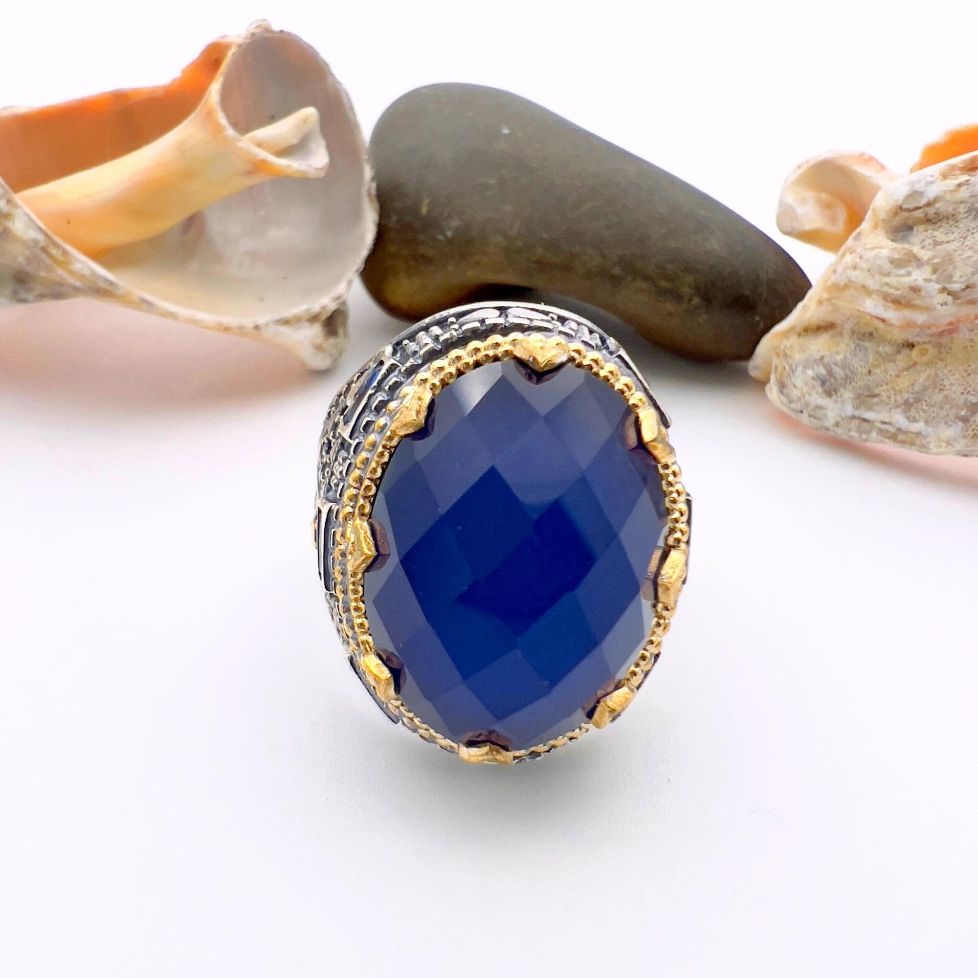 Handcrafted Turkish 925 Sterling Silver Men's Feeling Stone Ring – Dynamic Color-Changing Statement Piece