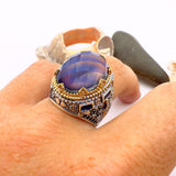 Handcrafted Turkish 925 Sterling Silver Men's Feeling Stone Ring – Dynamic Color-Changing Statement Piece