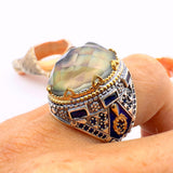 Handcrafted Turkish 925 Sterling Silver Men's Feeling Stone Ring – Dynamic Color-Changing Statement Piece
