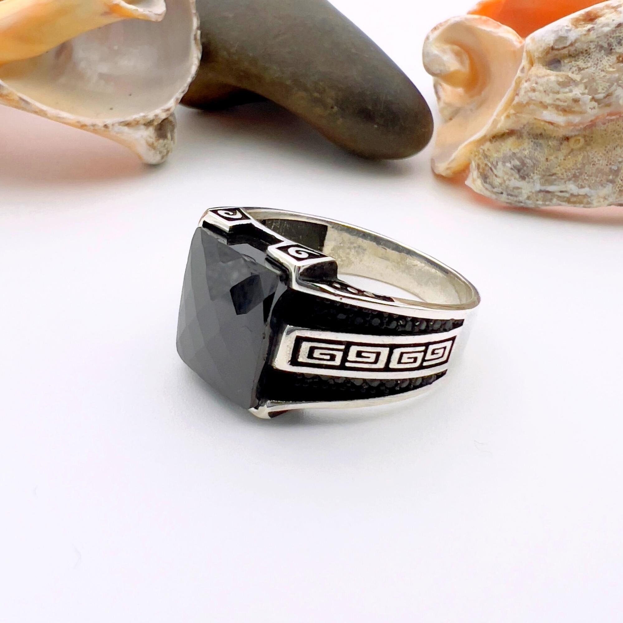 Authentic Turkish Handmade Men's 925 Sterling Silver Black Onyx Ring - Elegant Statement Gift for Him
