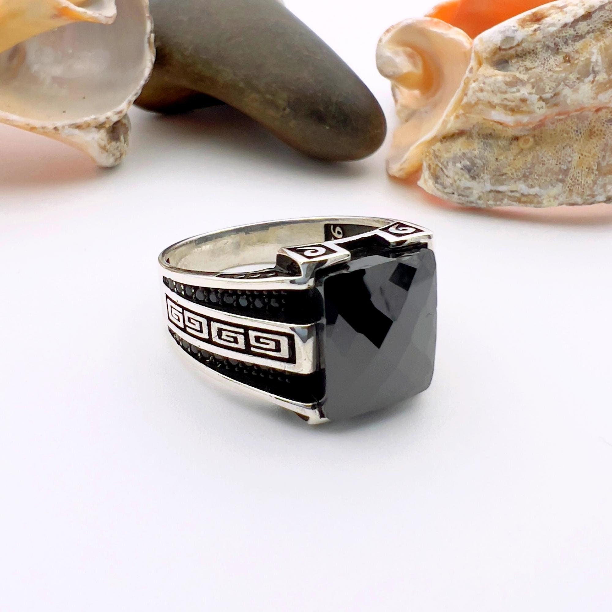 Authentic Turkish Handmade Men's 925 Sterling Silver Black Onyx Ring - Elegant Statement Gift for Him