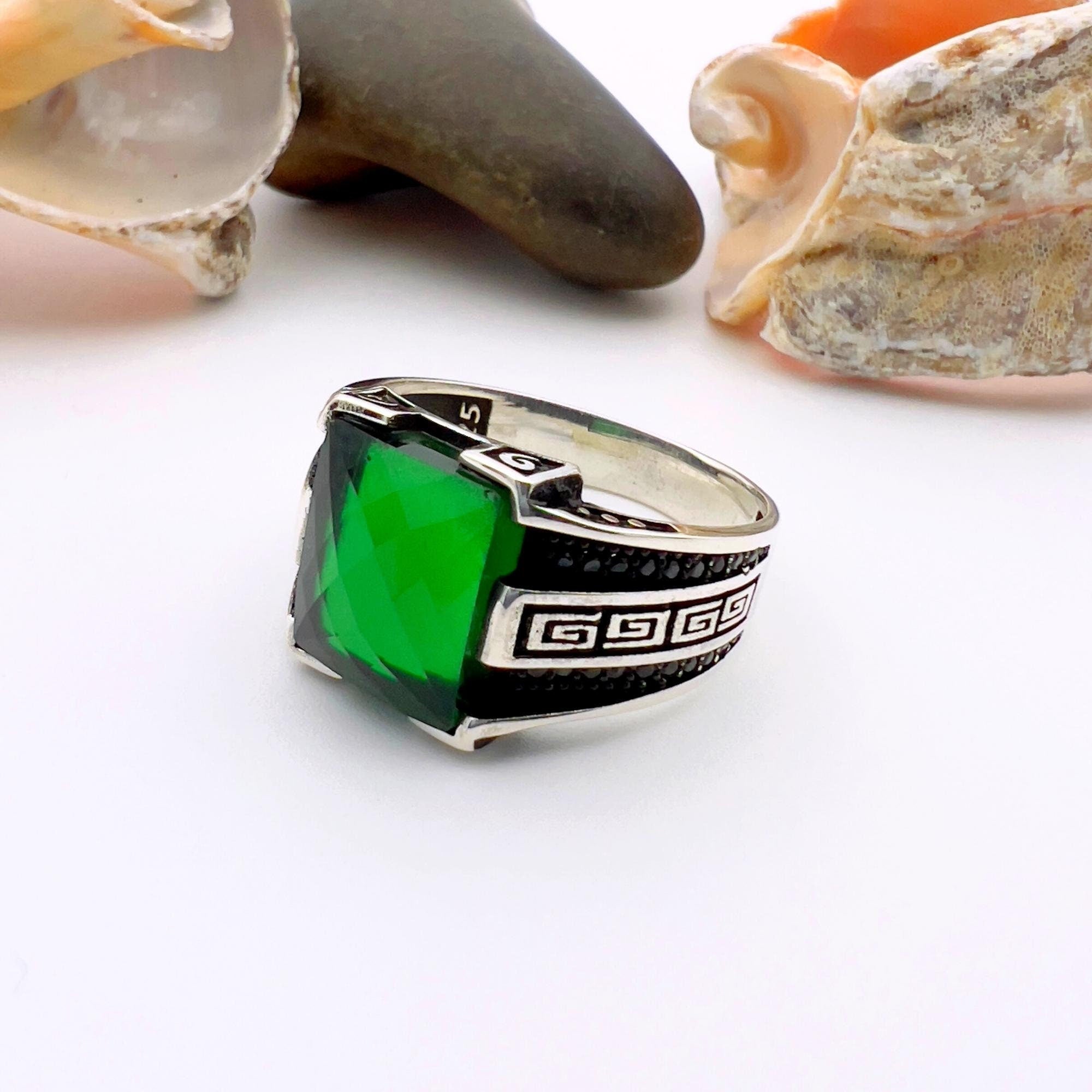 Men's Handmade Green Emerald Men's Ring