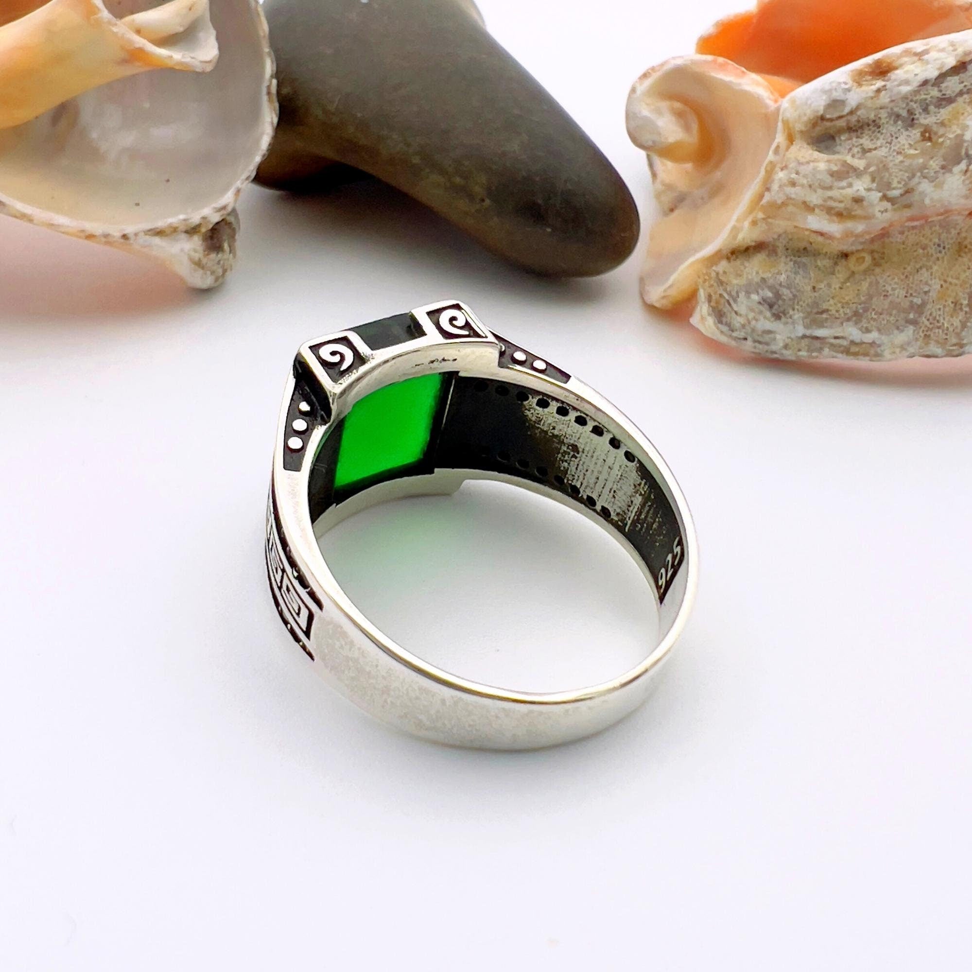 Men's Handmade Green Emerald Men's Ring