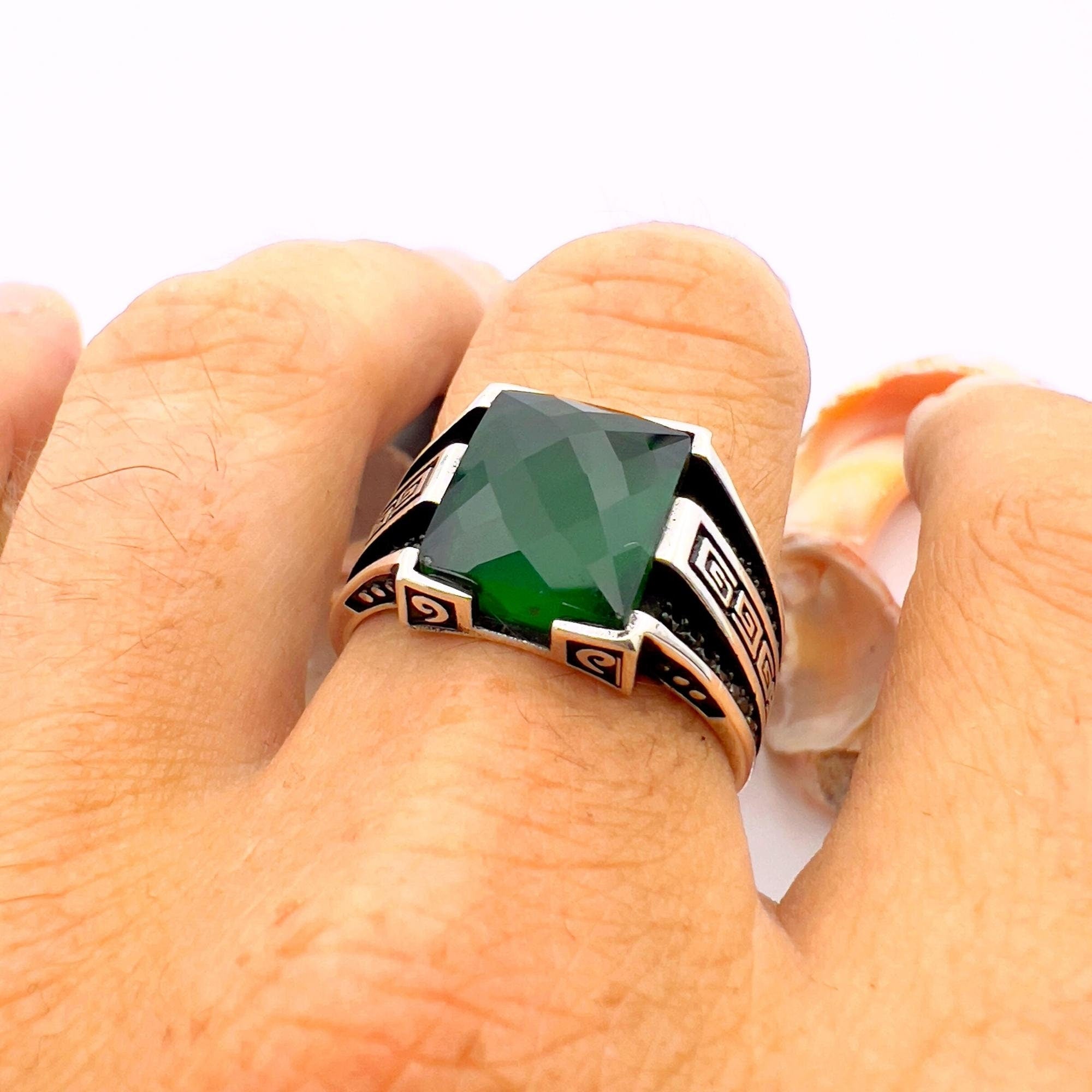 Men's Handmade Green Emerald Men's Ring