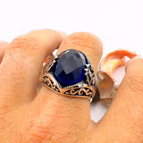 خاتم رجالي بتصميم نسر برأسين من الفيروز الأزرق التركي اليدوي الصنع، فضة استرليني 925