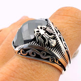 Turkish Handmade 925 Sterling Silver Black Onyx Double Headed Eagle Men's Ring
