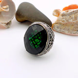 خاتم رجالي يدوي الصنع على الطراز العثماني: فضة استرلينية 925K مع زمرد أخضر بيضاوي