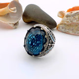 Turkish Handmade Men's Sapphire Ring - Ottoman Style 925K Sterling Silver Gift for Him