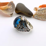 Turkish Handmade Men's Sapphire Ring - Ottoman Style 925K Sterling Silver Gift for Him