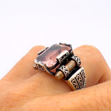 خاتم فضة للجنسين بحجر مورجانيت وردي