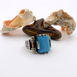 Handmade Turkish 925 Sterling Silver Men's Turquoise Ring - Classic Ottoman Style