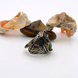 خاتم عثماني تركي مصنوع يدويًا للرجال | زمرد أخضر بيضاوي فضة استرلينية