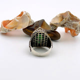 خاتم عثماني تركي مصنوع يدويًا للرجال | زمرد أخضر بيضاوي فضة استرلينية