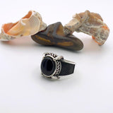 Turkish Handmade Men's 925 Sterling Silver Black Onyx Oval Stone Ring - Ottoman Style Gift
