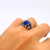 Handcrafted Turkish Sterling Silver Men's Ring with Blue Sapphire & Sword Detail | Unique Statement Jewelry Gift