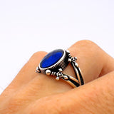 Handcrafted Turkish Sterling Silver Men's Ring with Blue Sapphire & Sword Detail | Unique Statement Jewelry Gift