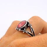 Men's Turkish Handmade 925 Sterling Silver Sword Ring | Red Zircon Stone Statement Jewelry