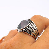 Men's Handmade 925 Sterling Silver Red Zircon Statement Ring | Turkish Inspired Design