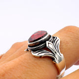 Artisan Crafted Unisex Red Zircon Oval 925 Sterling Silver Ring - Elegant Gift