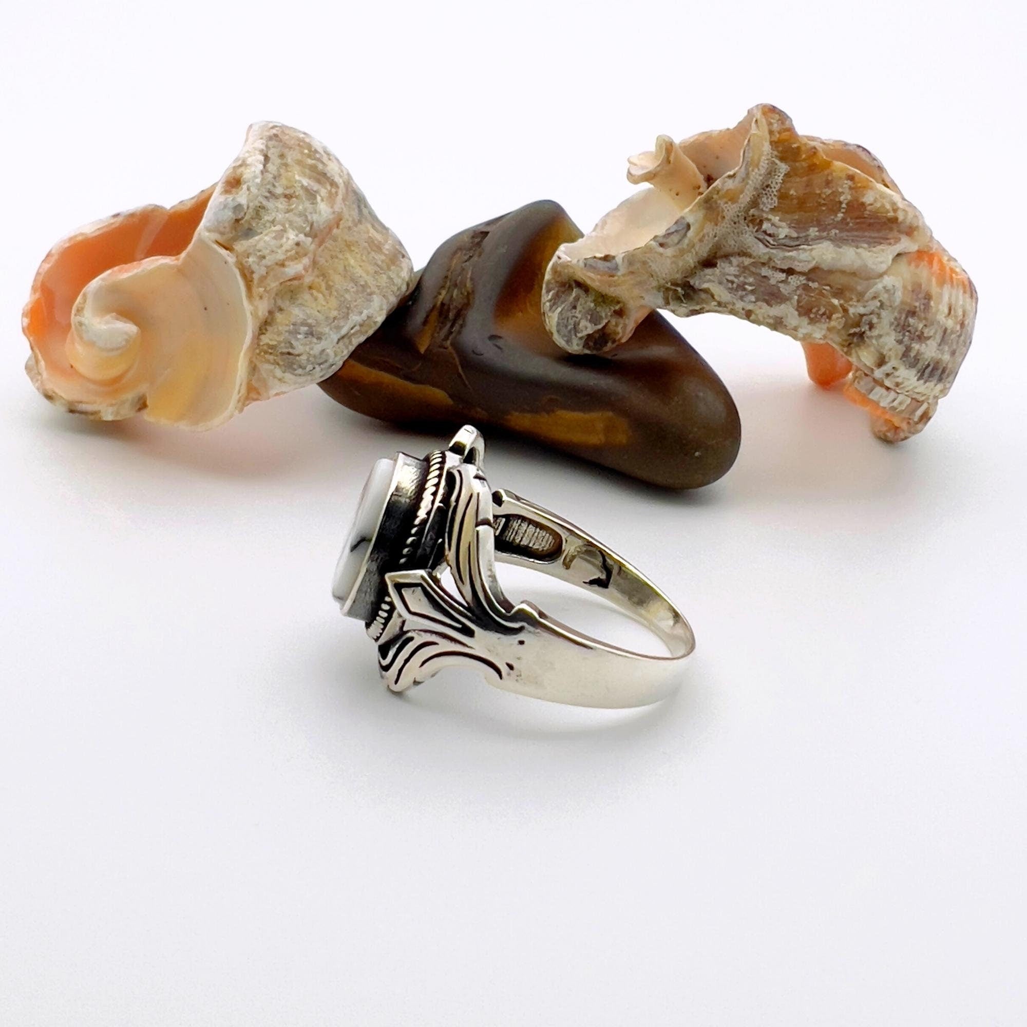 Artisan 925 Sterling Silver White Turquoise Ring - Handmade Unisex Jewelry for Timeless Style & Gifting