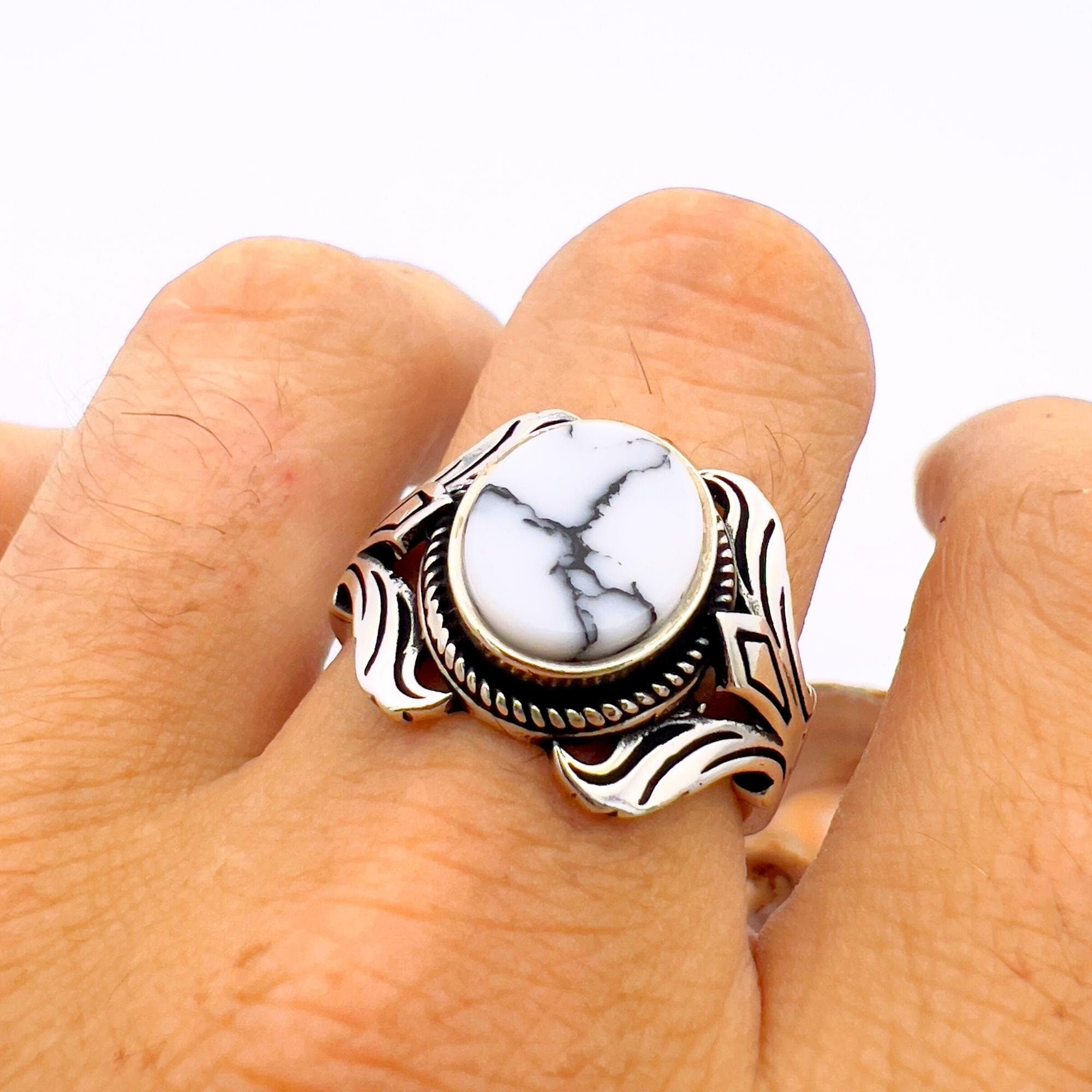 Artisan 925 Sterling Silver White Turquoise Ring - Handmade Unisex Jewelry for Timeless Style & Gifting