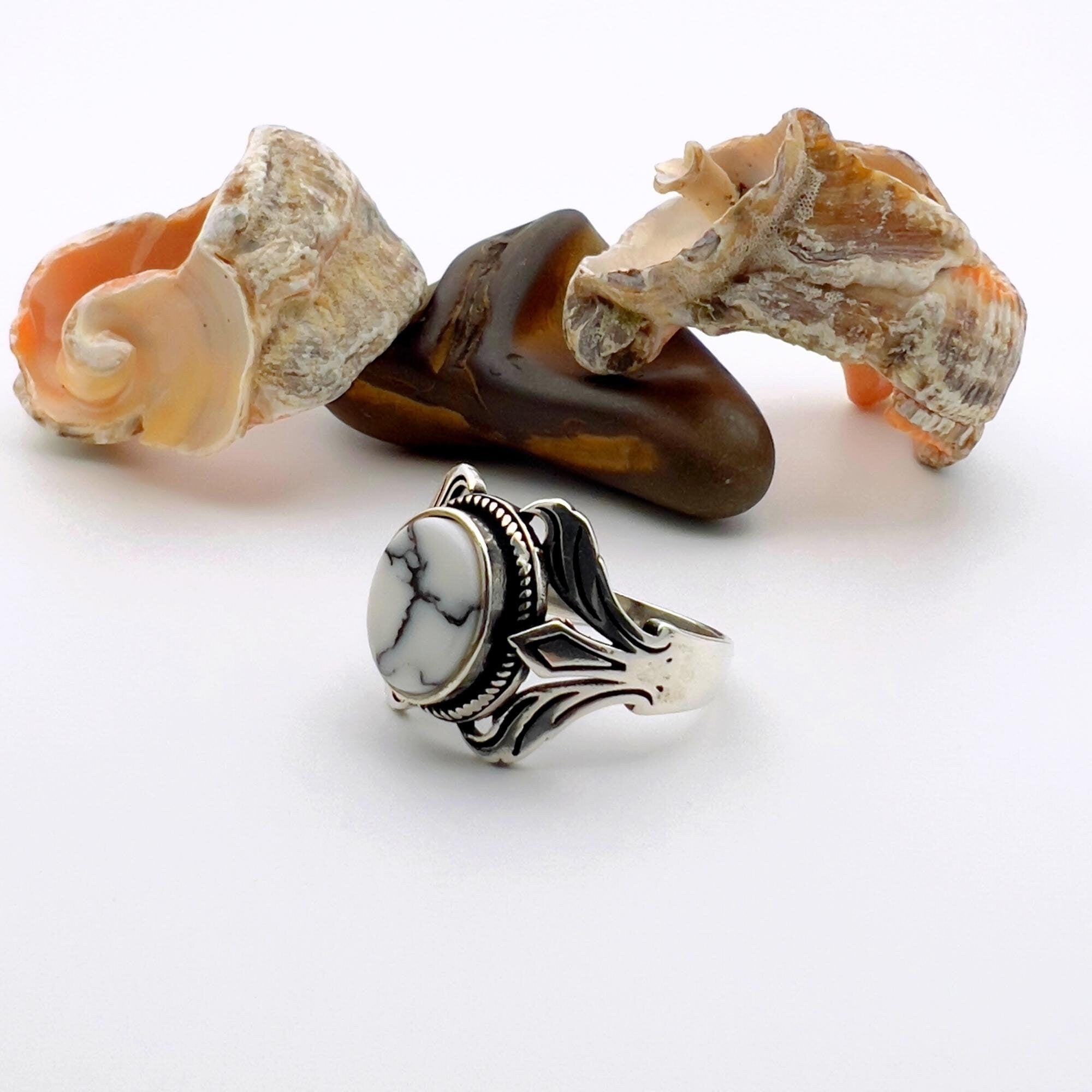 Artisan 925 Sterling Silver White Turquoise Ring - Handmade Unisex Jewelry for Timeless Style & Gifting