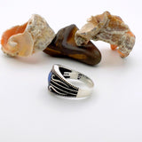 خاتم فضة استرليني رجالي تركي الصنع - حجر كريم ياقوت أزرق مربع