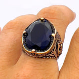 Premium Men's Blue Sapphire 925 Sterling Silver Ring | Turkish-Inspired Handcrafted Jewelry Gift
