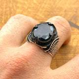 Men's Bold Black Onyx 925 Sterling Silver Ring | Handmade Turkish Craftsmanship