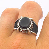 Men's Black Onyx Stone Ottoman Style Silver Ring