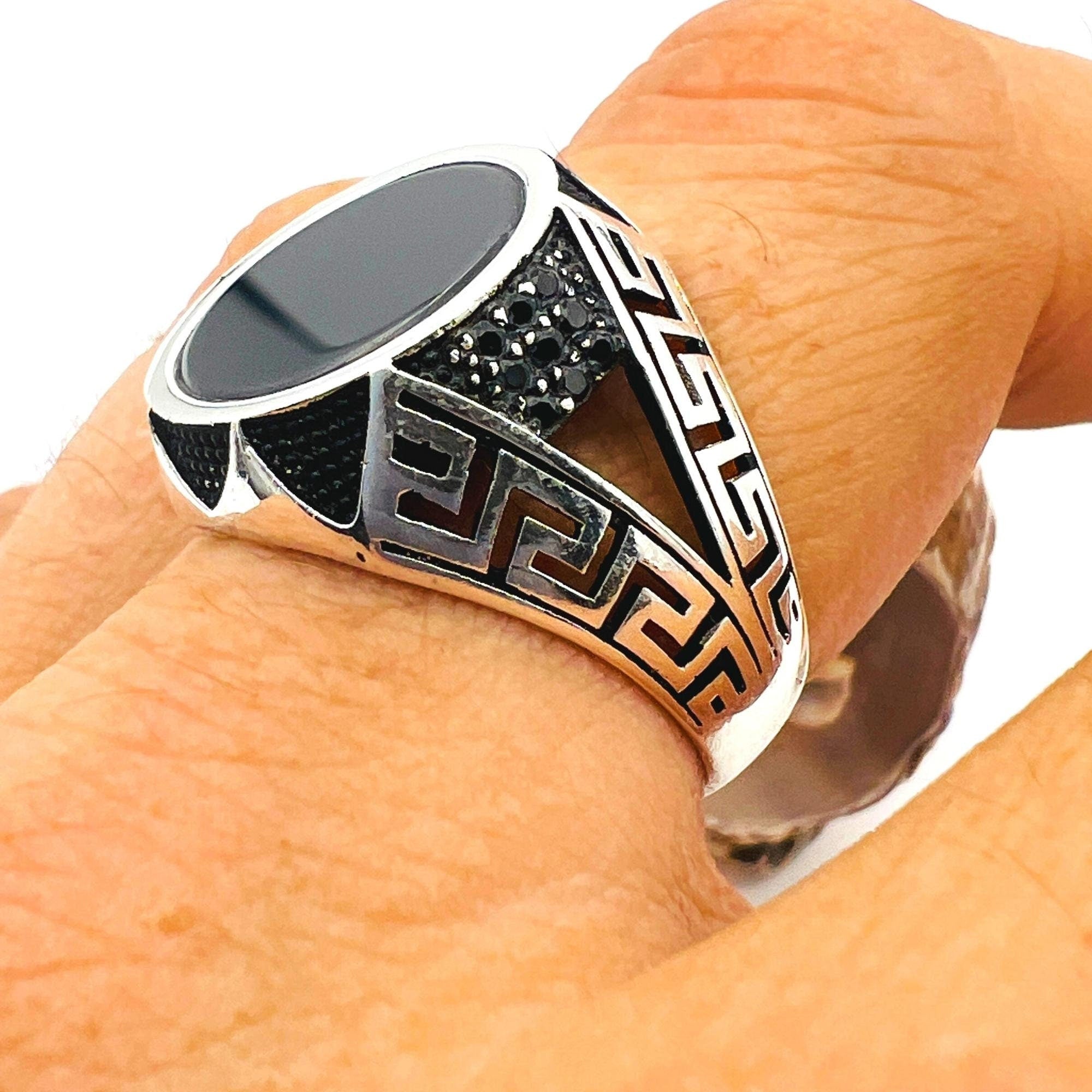 Authentic Turkish Handmade 925 Sterling Silver Men's Onyx Ring - Artisan Statement Jewelry Gift