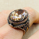 Turkish Handmade Sterling Silver Men's Ring with Champagne Citrine Gemstone