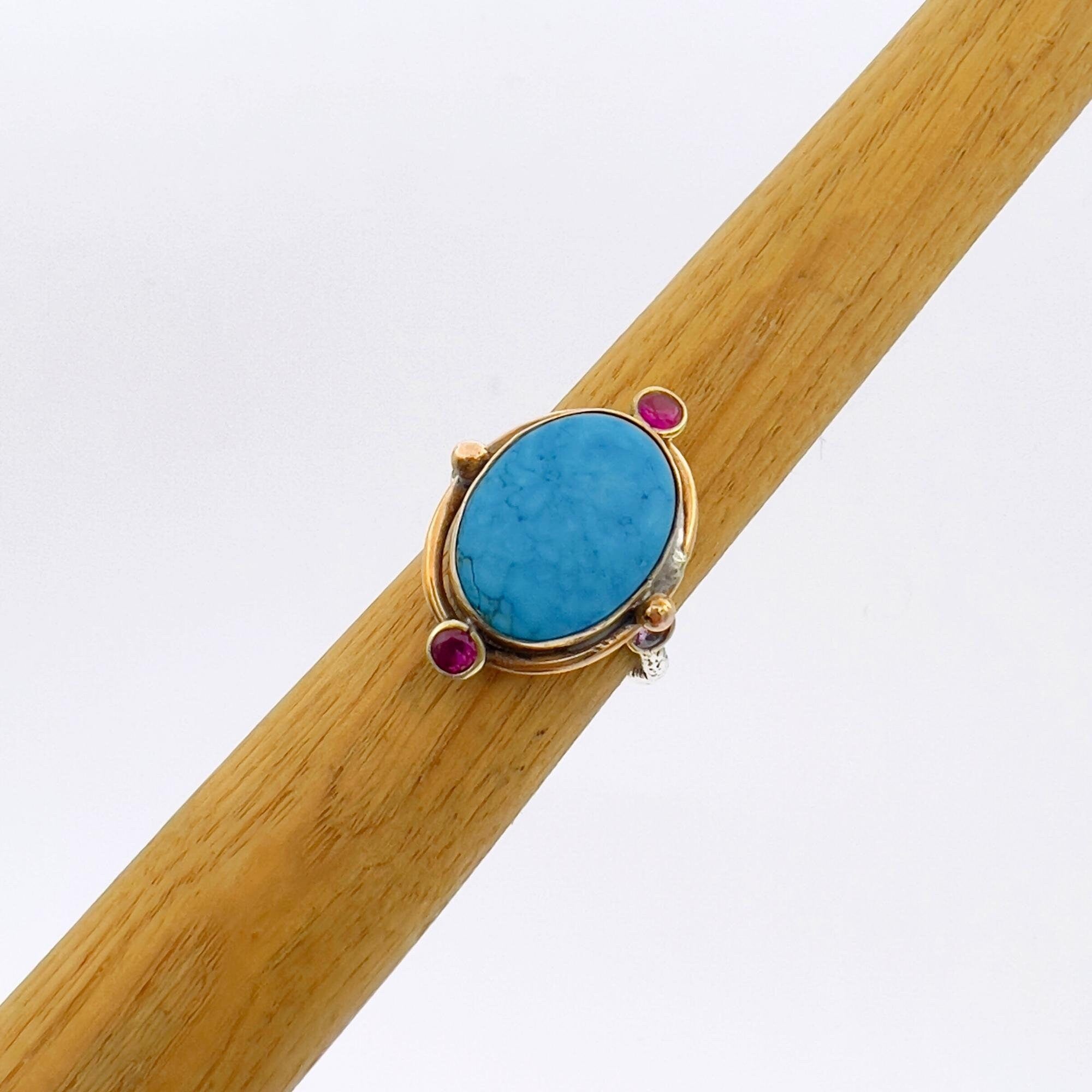 خاتم تركي عثماني يدوي الصنع من الفضة الإسترلينية 925 مع الفيروز للنساء - هدية مجوهرات بتصميم عتيق بيانياً