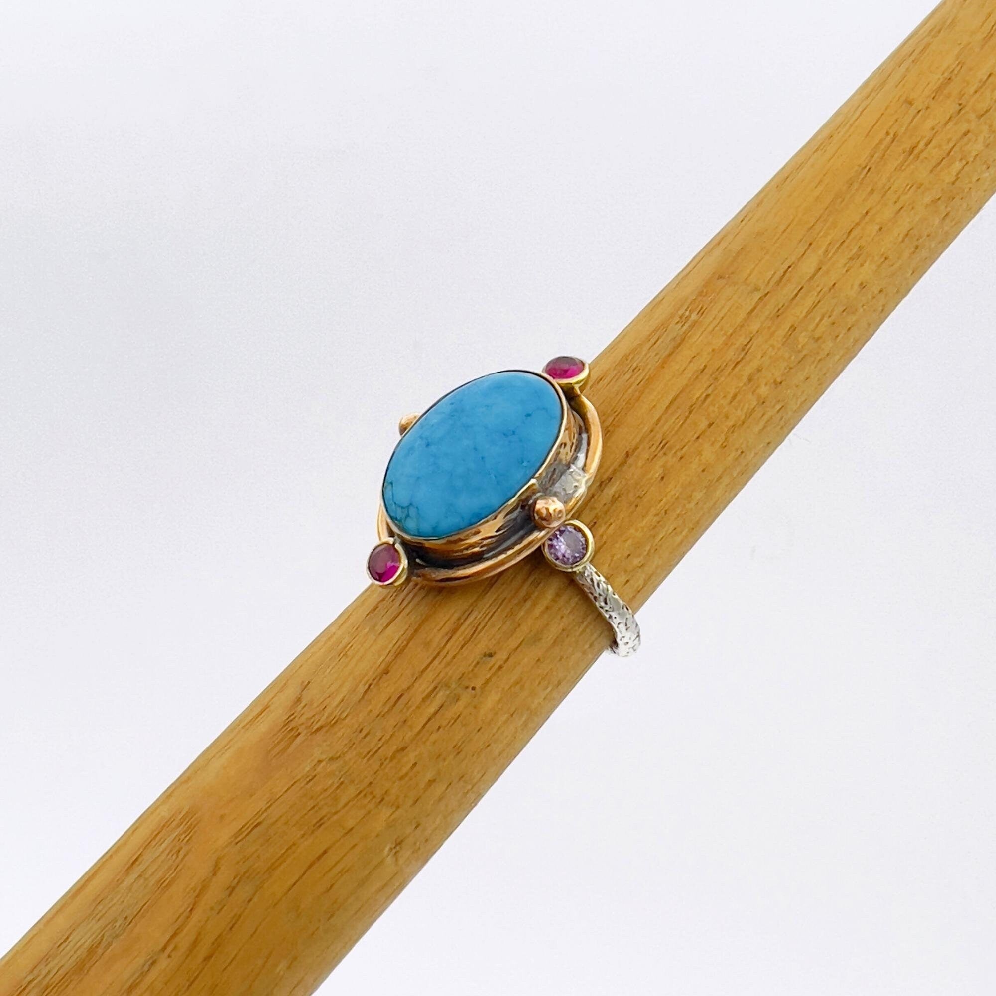 خاتم تركي عثماني يدوي الصنع من الفضة الإسترلينية 925 مع الفيروز للنساء - هدية مجوهرات بتصميم عتيق بيانياً