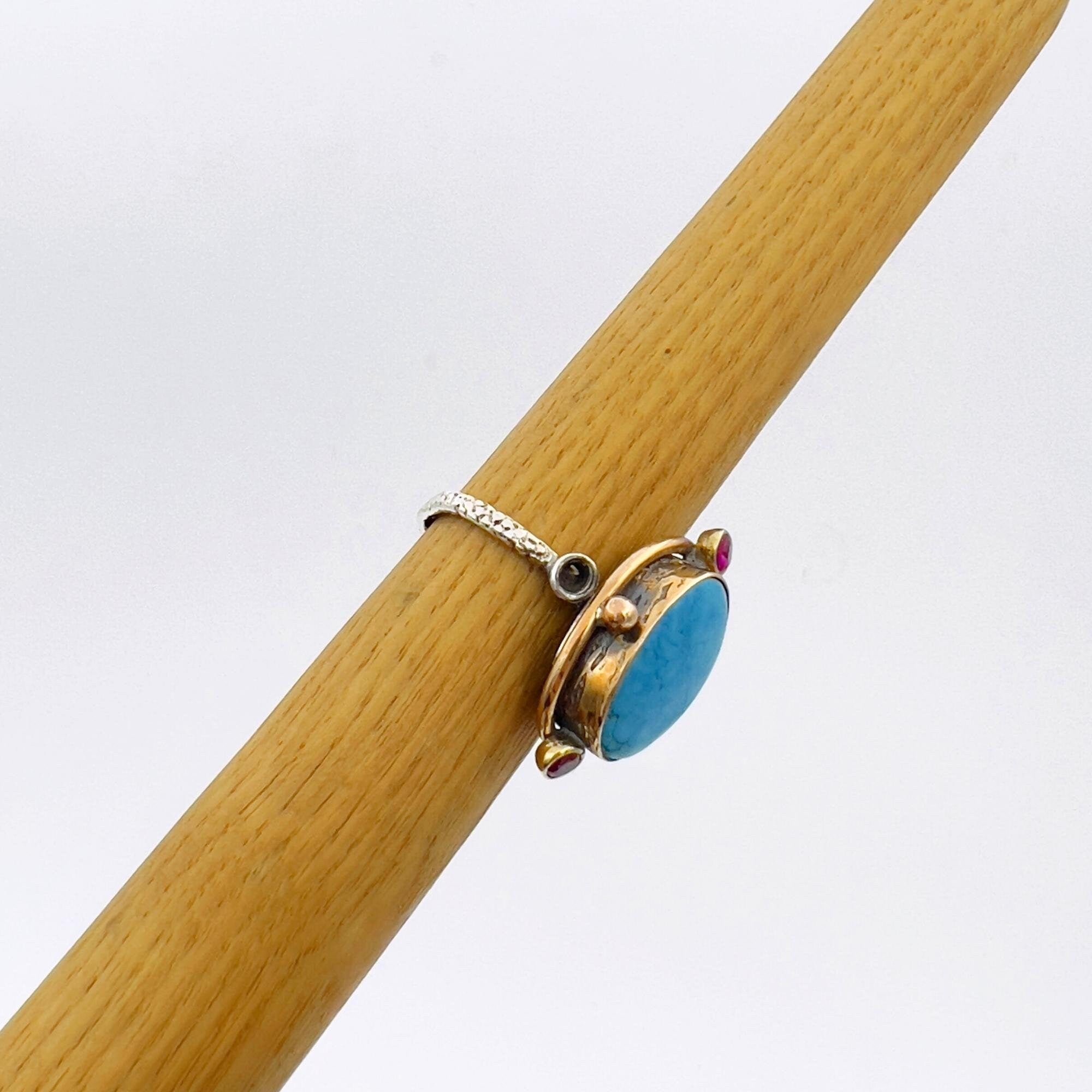 خاتم تركي عثماني يدوي الصنع من الفضة الإسترلينية 925 مع الفيروز للنساء - هدية مجوهرات بتصميم عتيق بيانياً