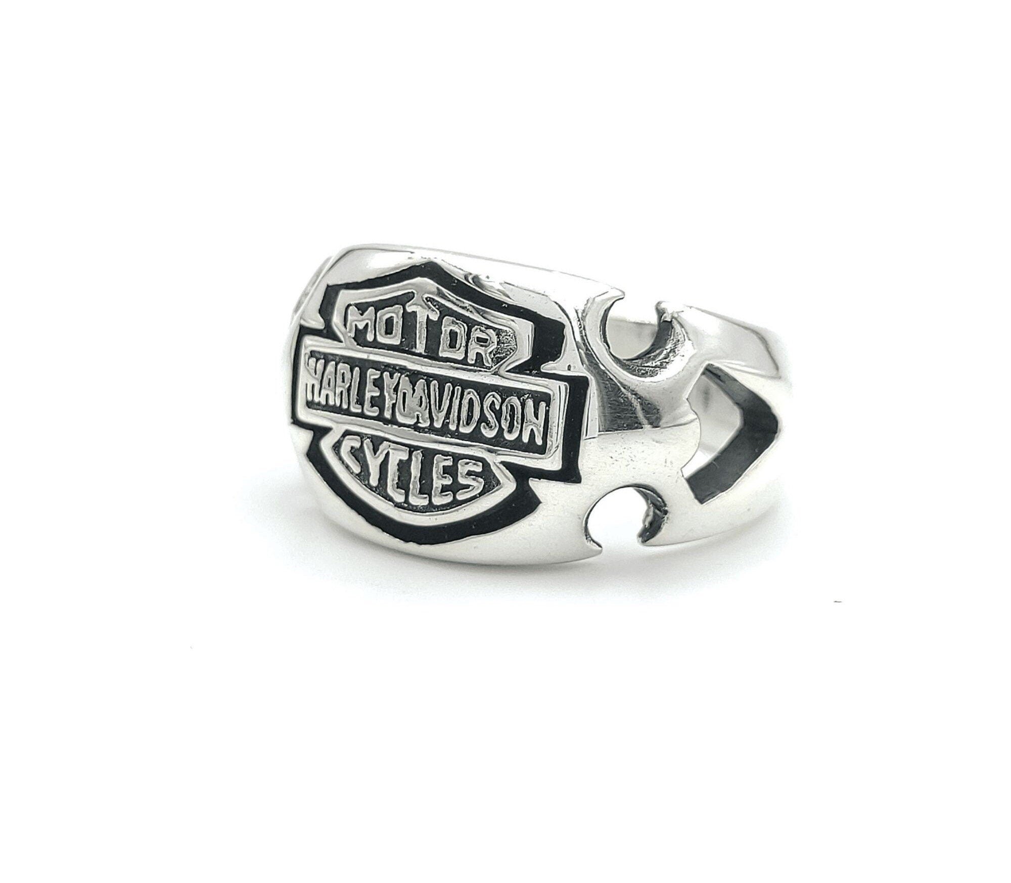 Harley Davidson Motorcycle Signet Ring - 925 Sterling Silver Biker Jewelry, Handmade Turkish Gift for Him