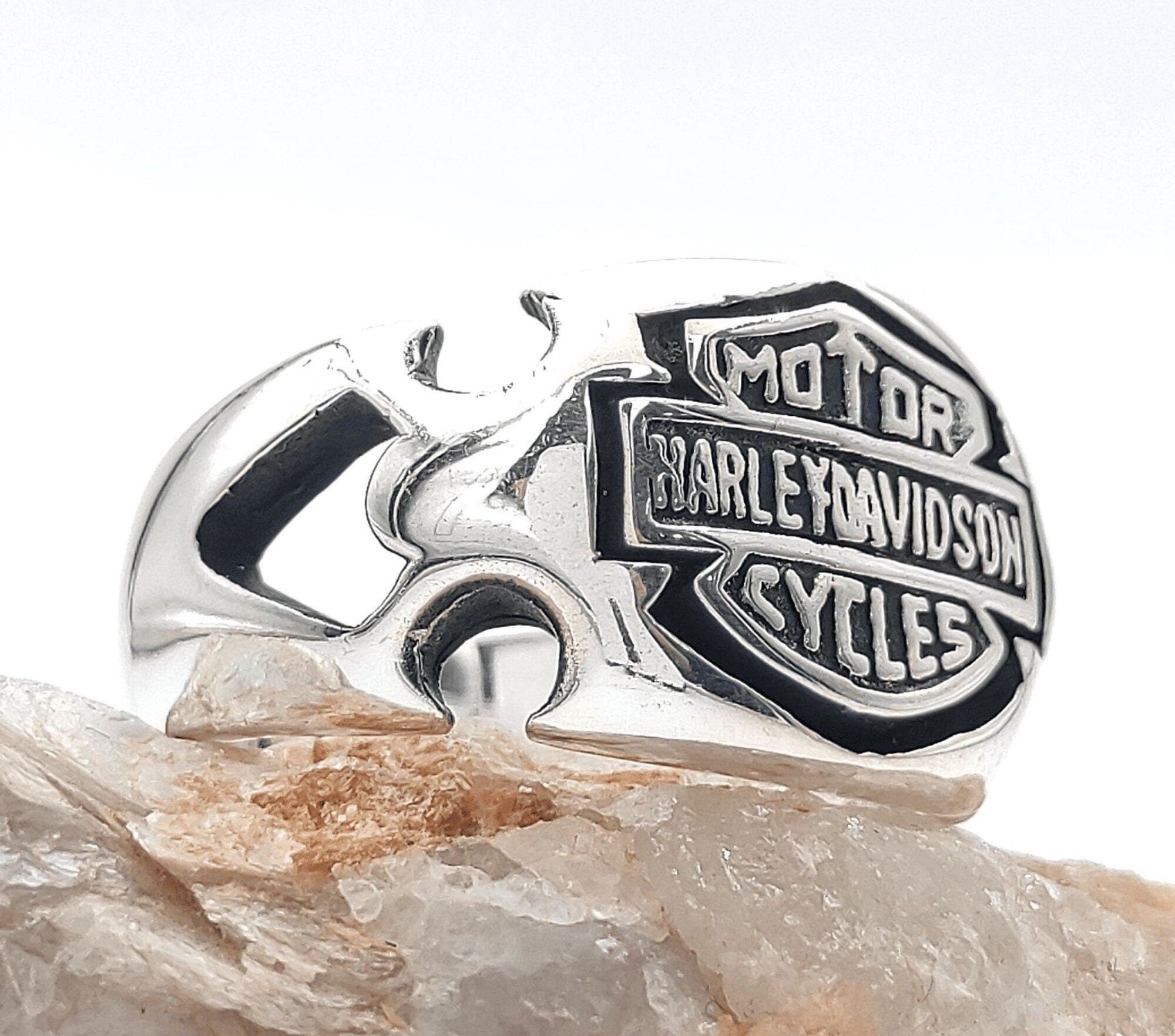 Harley Davidson Motorcycle Signet Ring - 925 Sterling Silver Biker Jewelry, Handmade Turkish Gift for Him